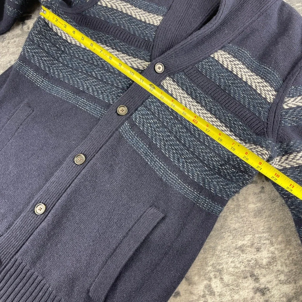 Banana Republic Men XL Cardigan Striped Blue Shawl Collar Wool Blend Herringbone